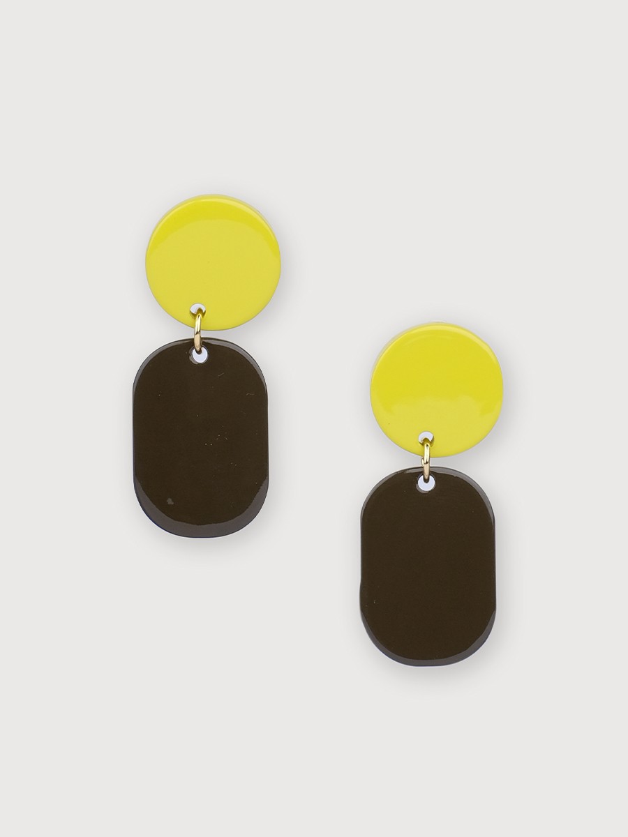 Mini Créoles clips Totem en corne blonde et laque Lime