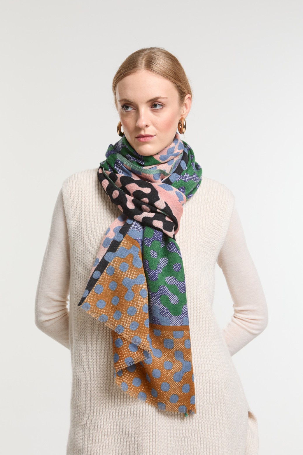 Foulard Variation Vert Brun Géométrique | Mapoésie