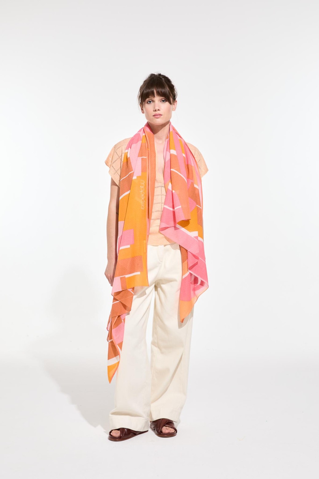Foulard en coton Graphique Le Bal rose/Mapoésie