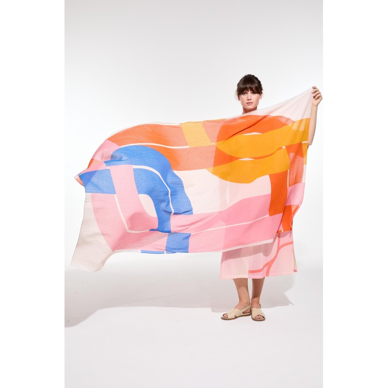 Foulard en coton Graphique Liane rose/Mapoésie