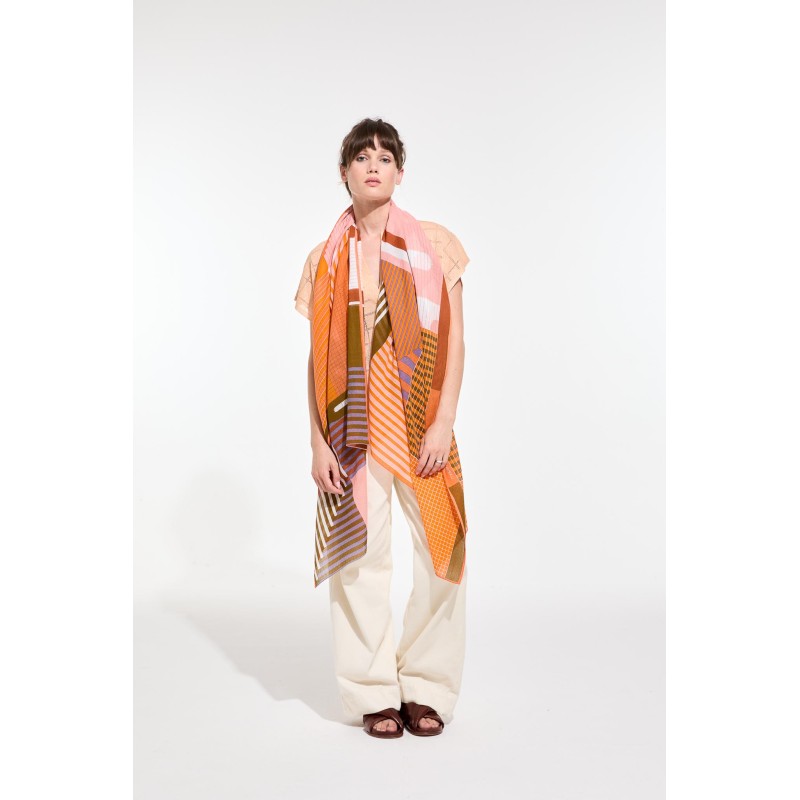 Foulard en coton Graphique Cascade corail/Mapoésie