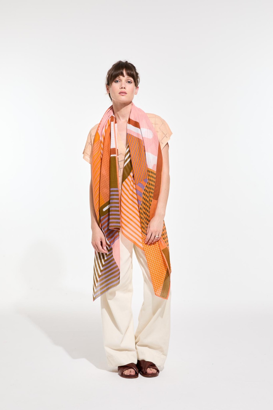 Foulard en coton Graphique Cascade corail/Mapoésie
