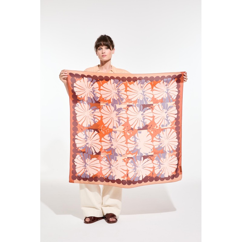 Graphic floral silk scarf - Pink Poppy/Mapoésie