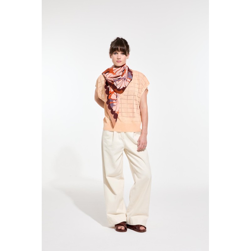 Graphic floral silk scarf - Pink Poppy/Mapoésie