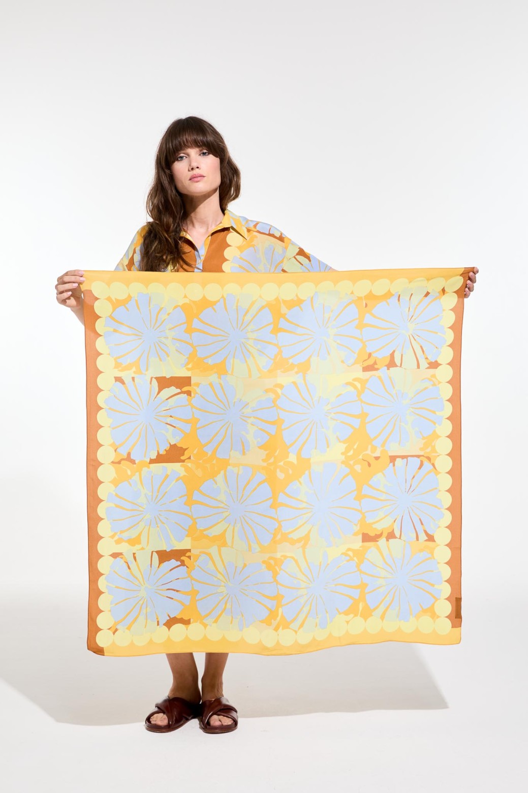 Graphic floral silk scarf - Yellow Poppy/Mapoésie