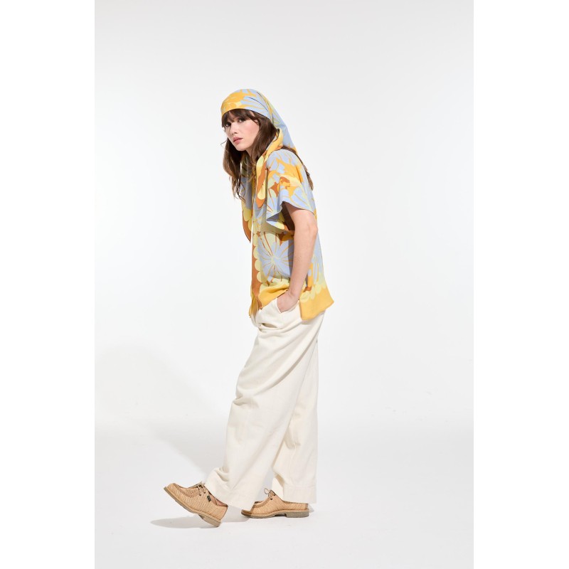 Graphic floral silk scarf - Yellow Poppy/Mapoésie
