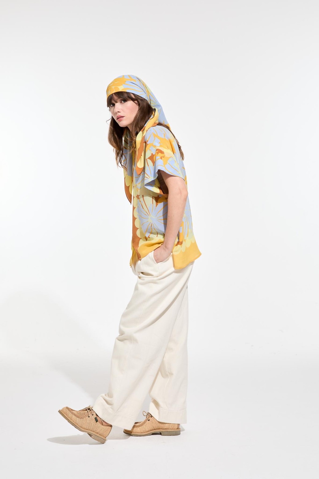 Graphic floral silk scarf - Yellow Poppy/Mapoésie