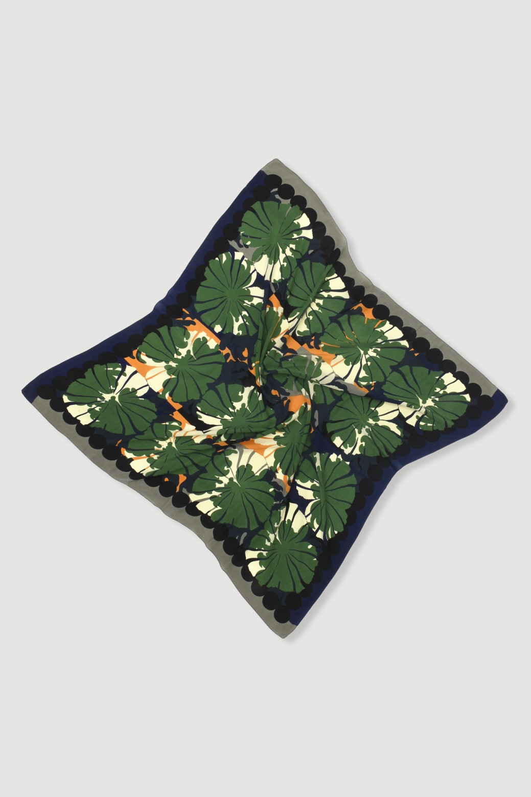 Graphic floral silk scarf - Green Poppy/Mapoésie