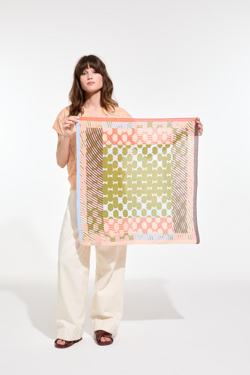 Graphic cotton square - Pollen khaki/pink - Mapoésie