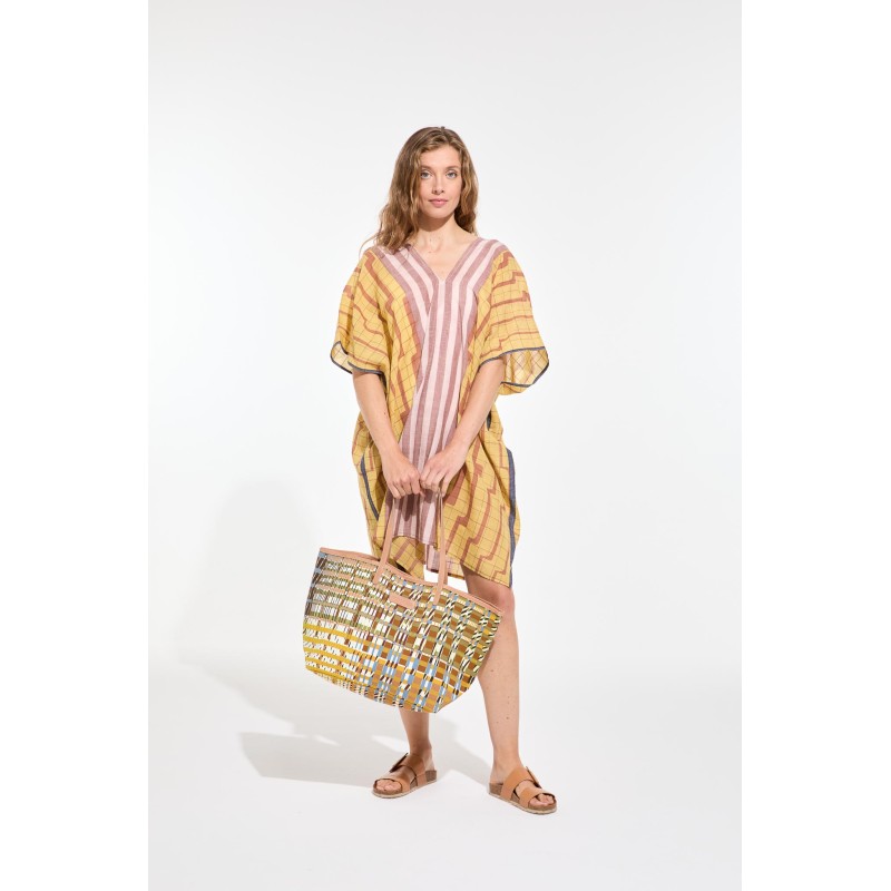 Robe de plage mi-longue-jaune/Mapoésie