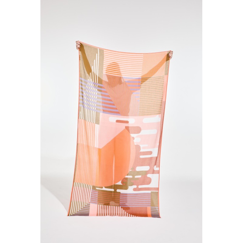 Foulard en coton Graphique Cascade corail/Mapoésie