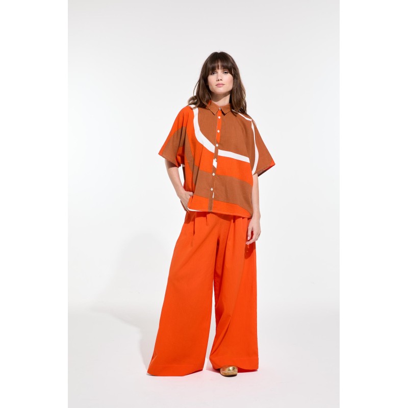 Pantalon taille haute en coton - orange / Mapoésie