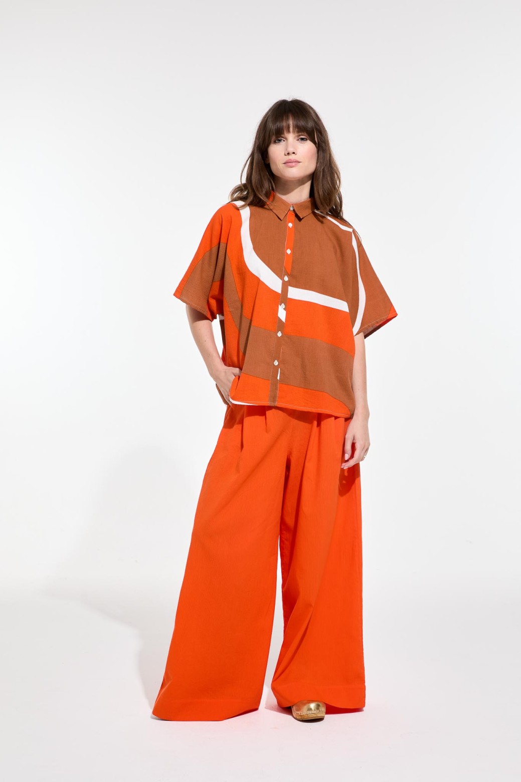 Pantalon taille haute en coton - orange / Mapoésie