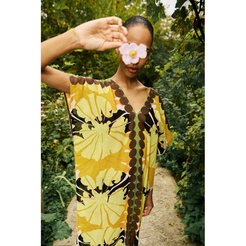 Robe de plage mi-longue-jaune/Mapoésie