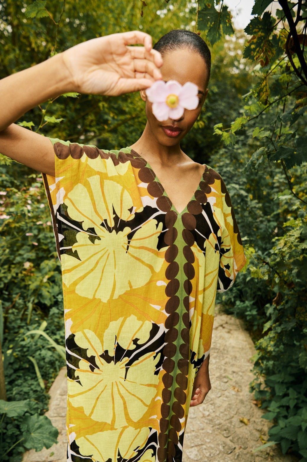 Robe de plage mi-longue-jaune/Mapoésie
