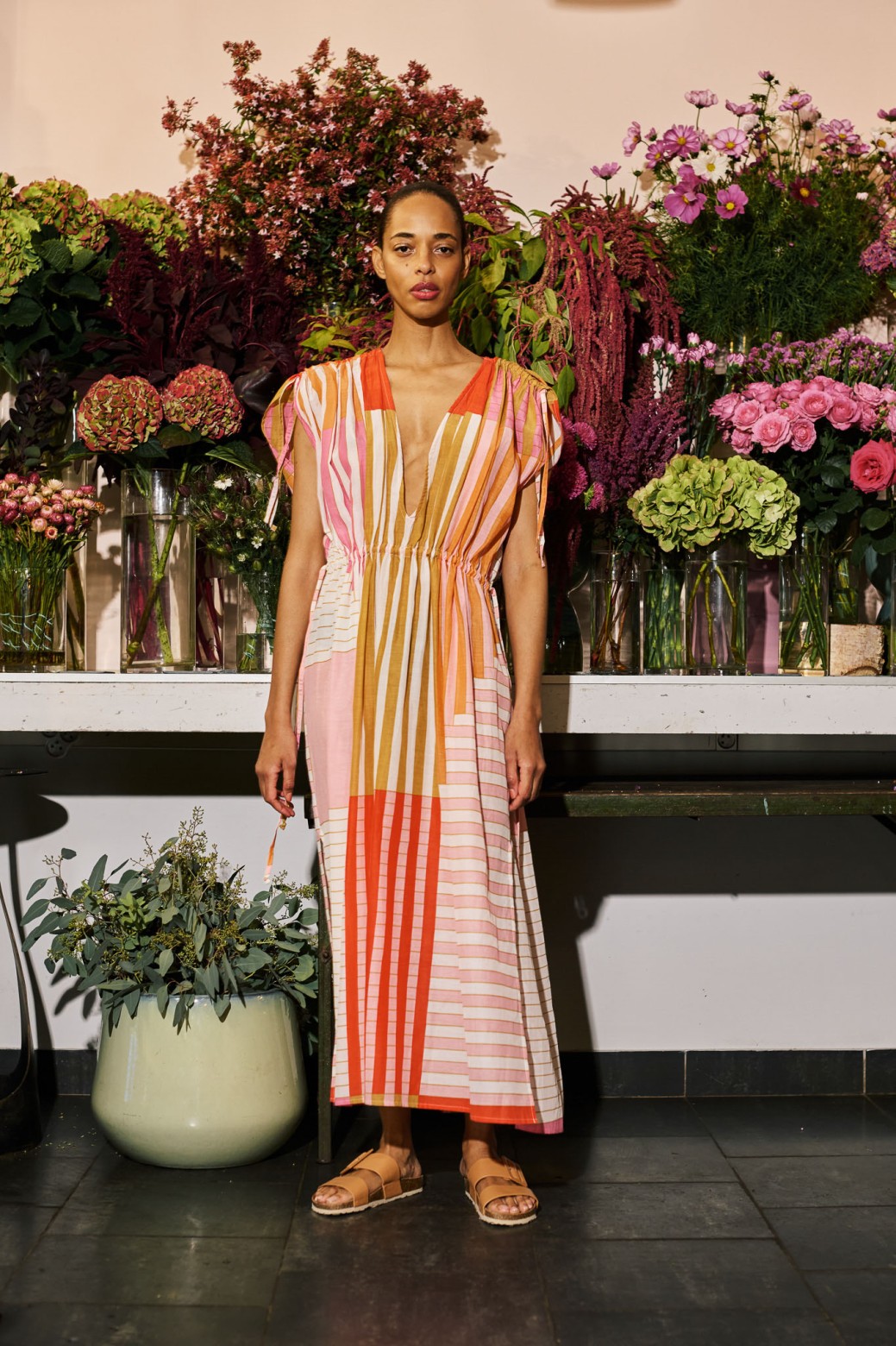 Robe d'été longue à rayures-rose/Mapoésie