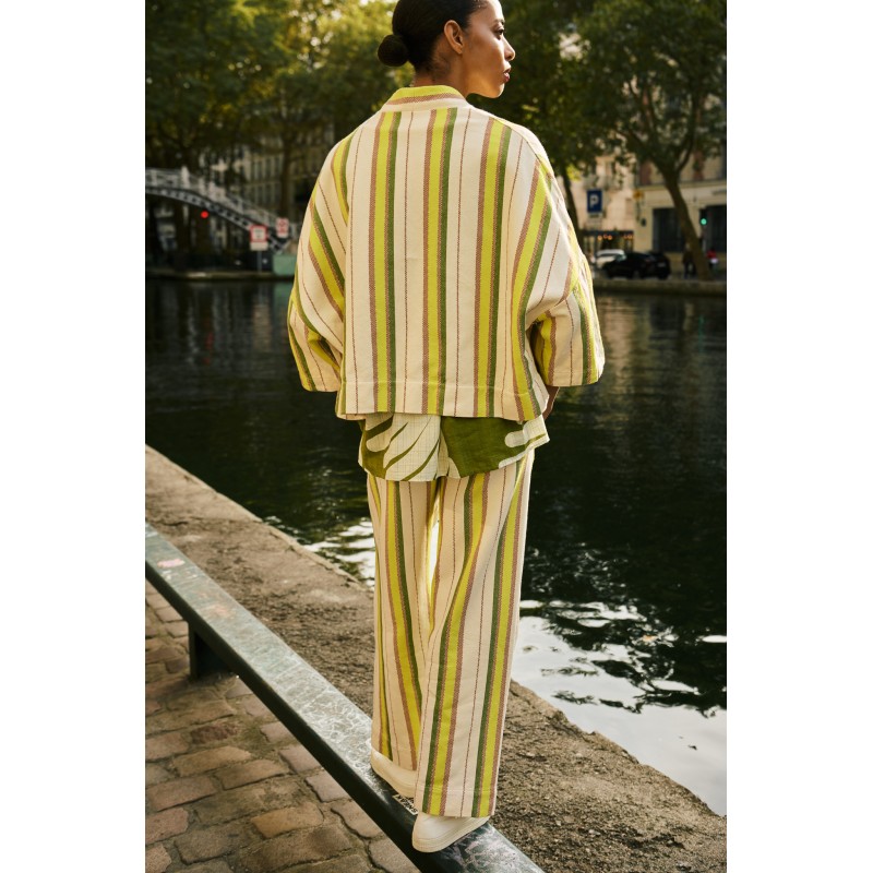 Pantalon taille haute à rayures-jaune/Mapoésie
