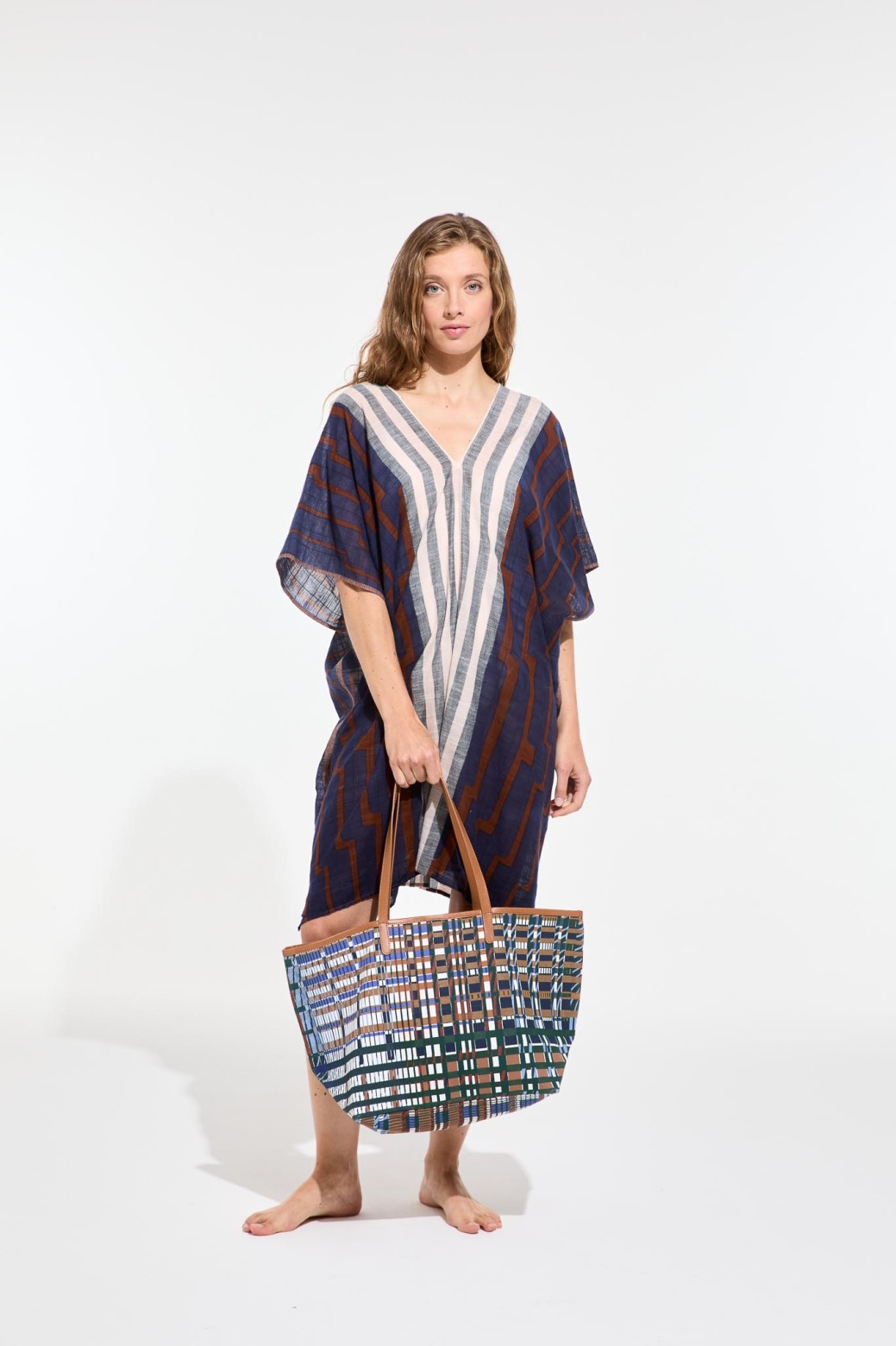 Robe de plage mi-longue-marine/Mapoésie