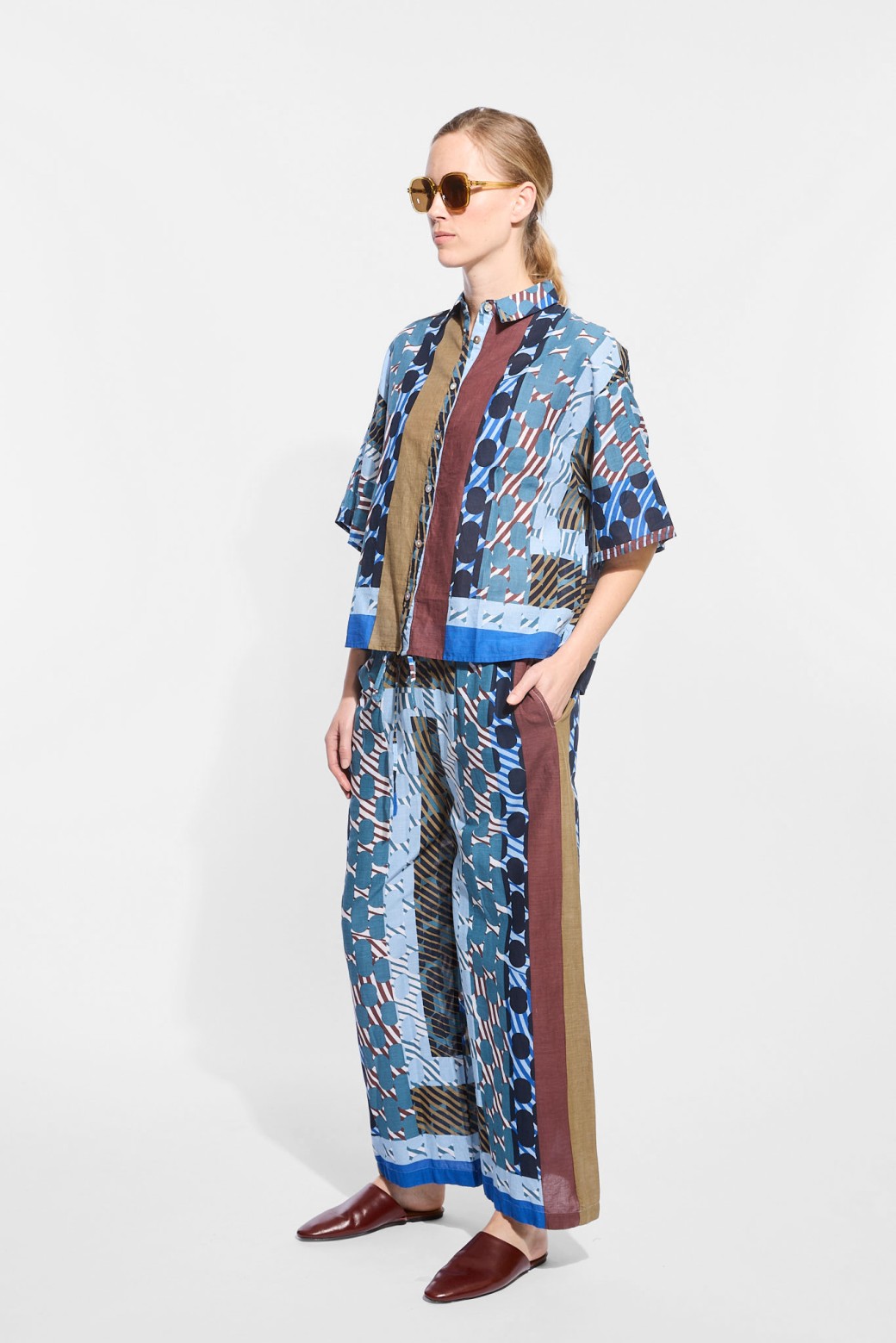 Chemise manches courtes en coton-bleu/ Mapoésie